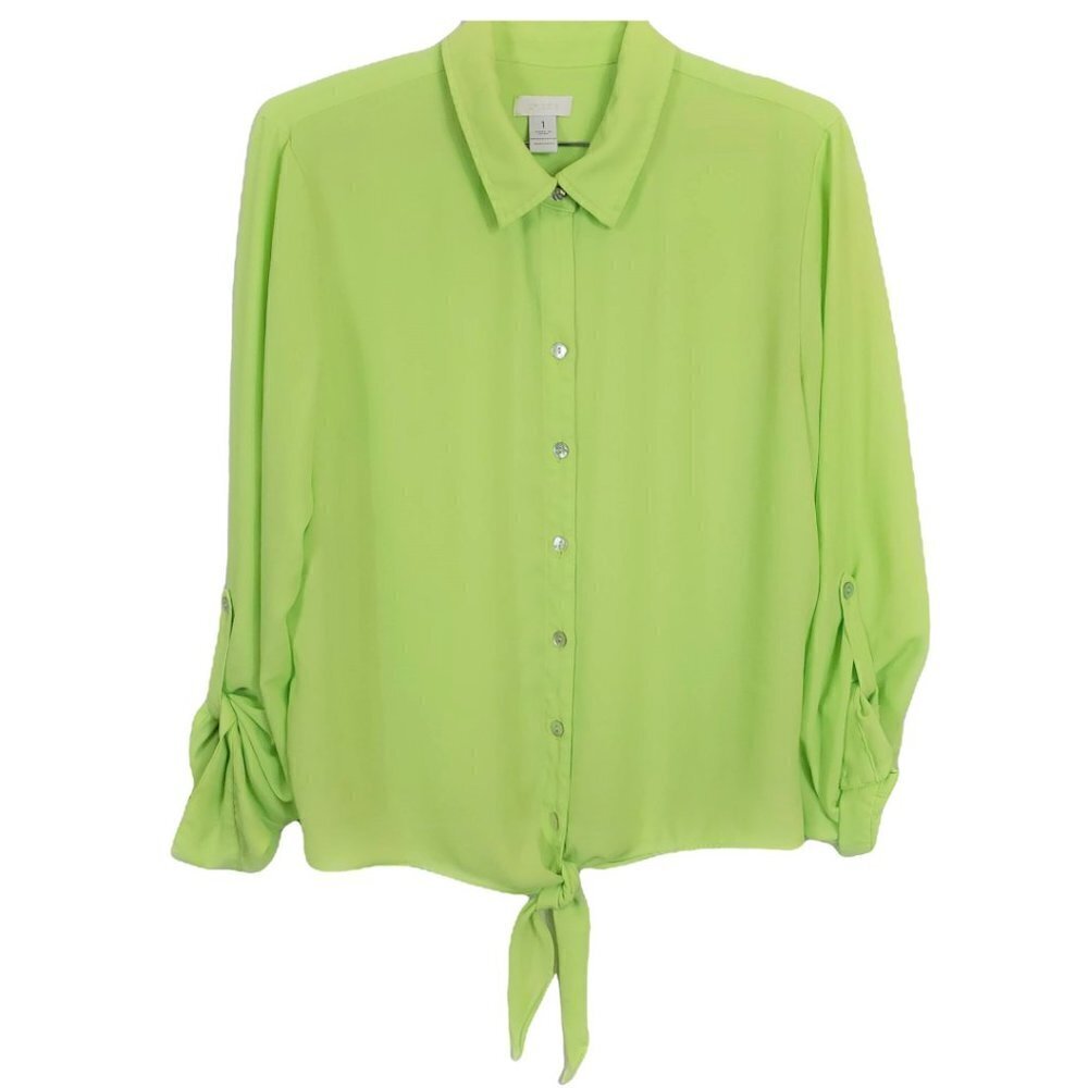 ❤️280 Chico's Button Down Tie- Front Neon Green Top